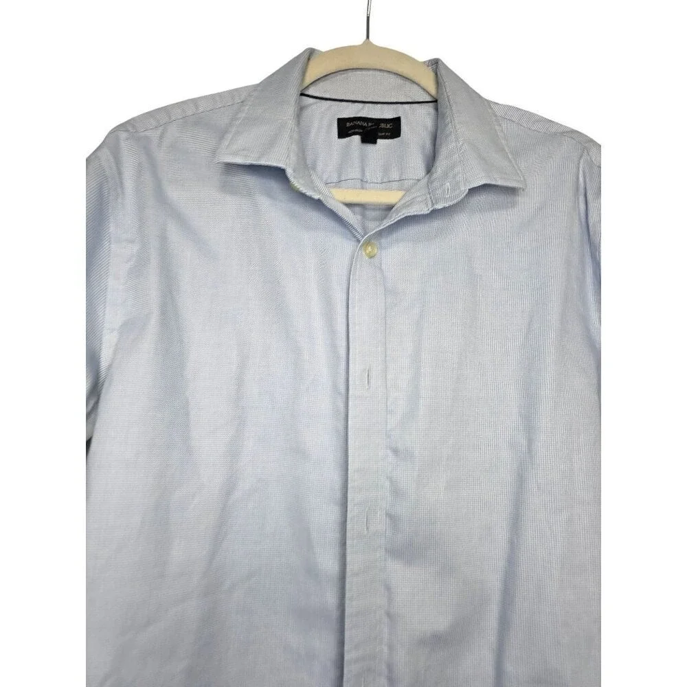 Banana Republic Shirt Mens‎ Large L Blue Plaid Button Down Long Sleeve Non Iron